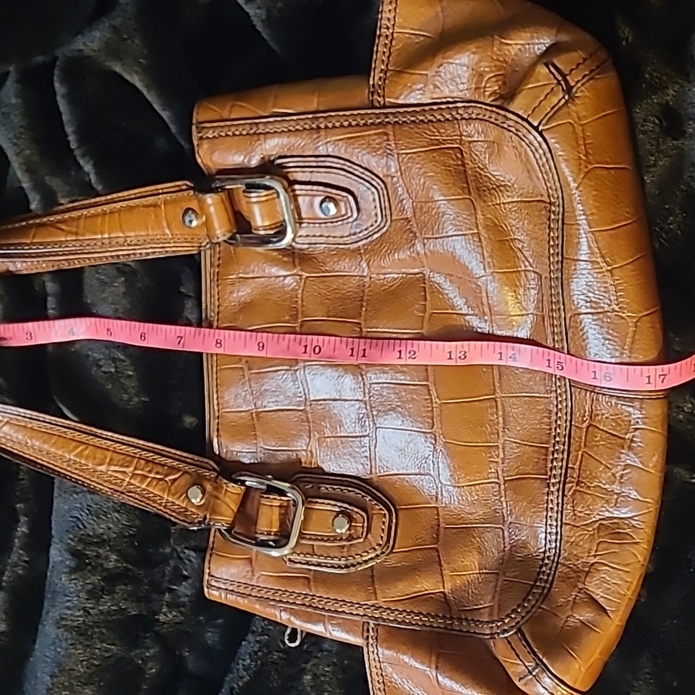 FOSSIL Croc Embossed Leather Shoulder Bag Purse 12" x 8" - Brown - Picture 16 of 16